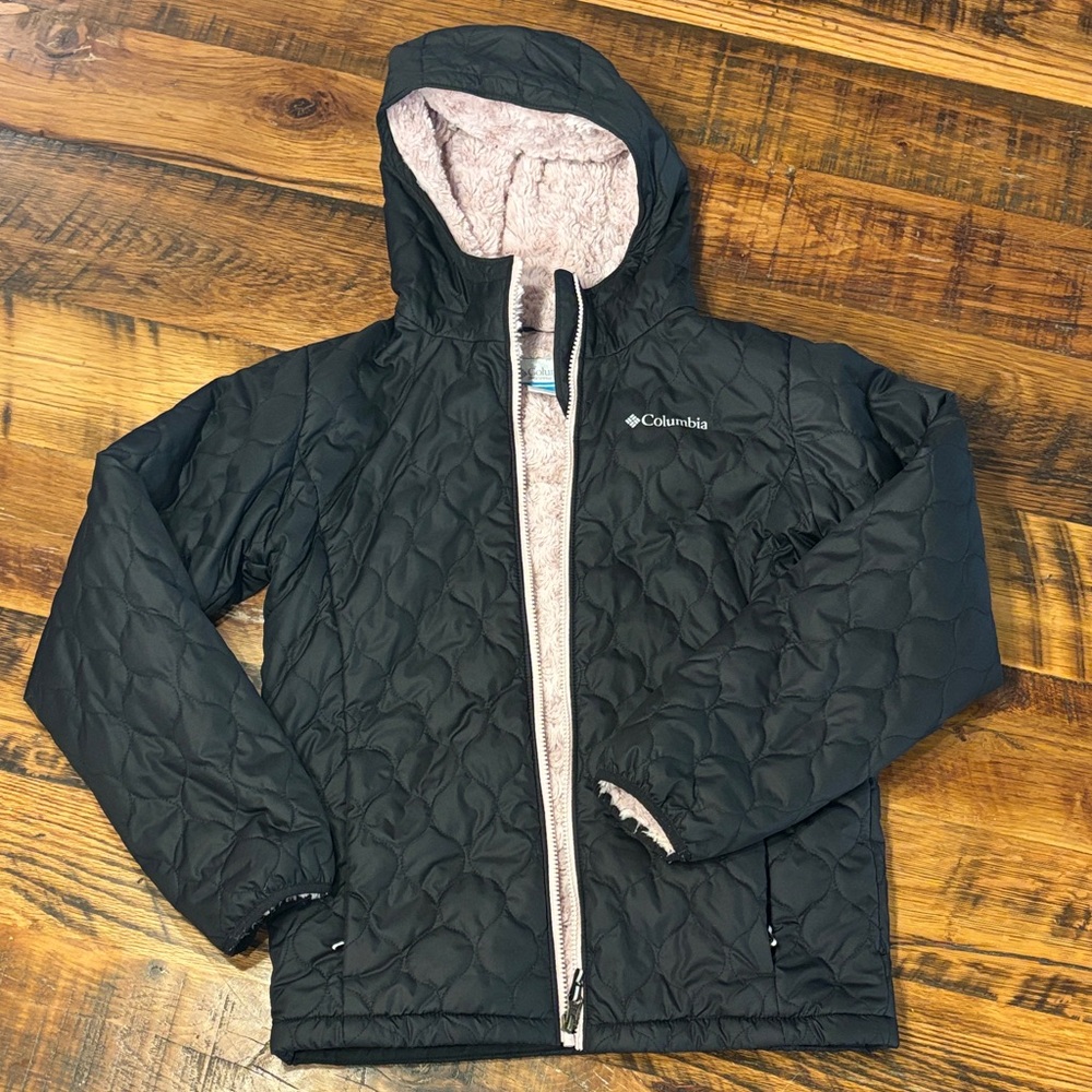 Columbia Black Quilted Kids Jacket with Pink Lining